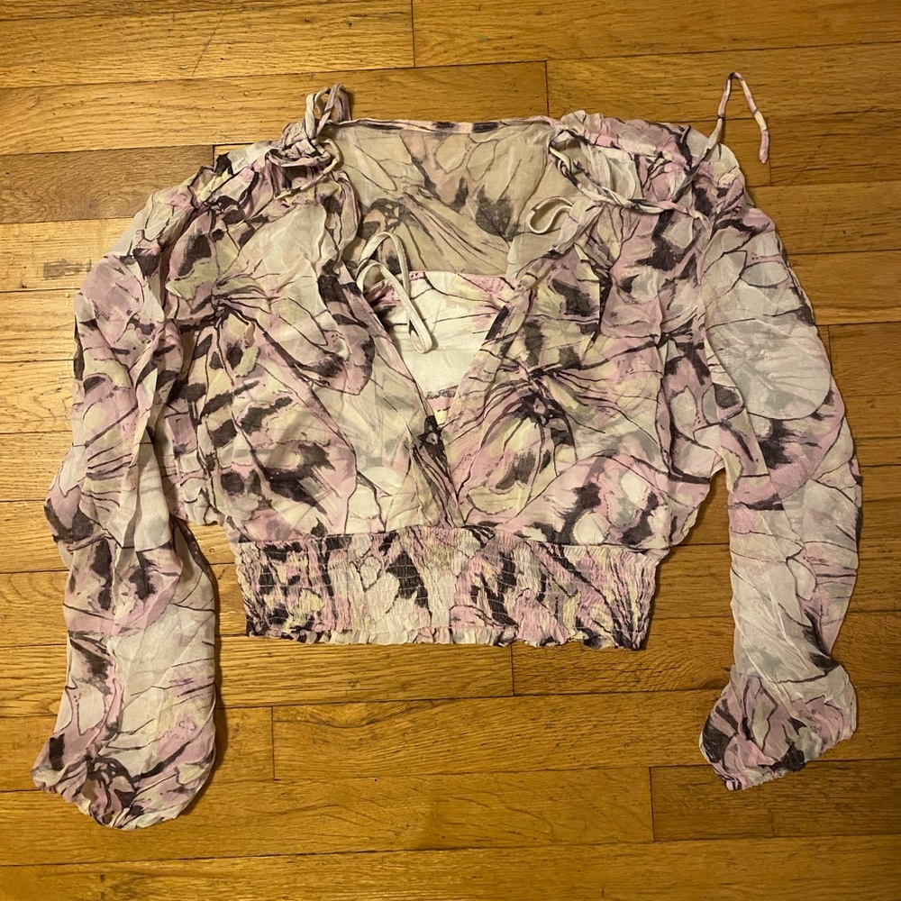 Anthropologie layered floral butterfly print top